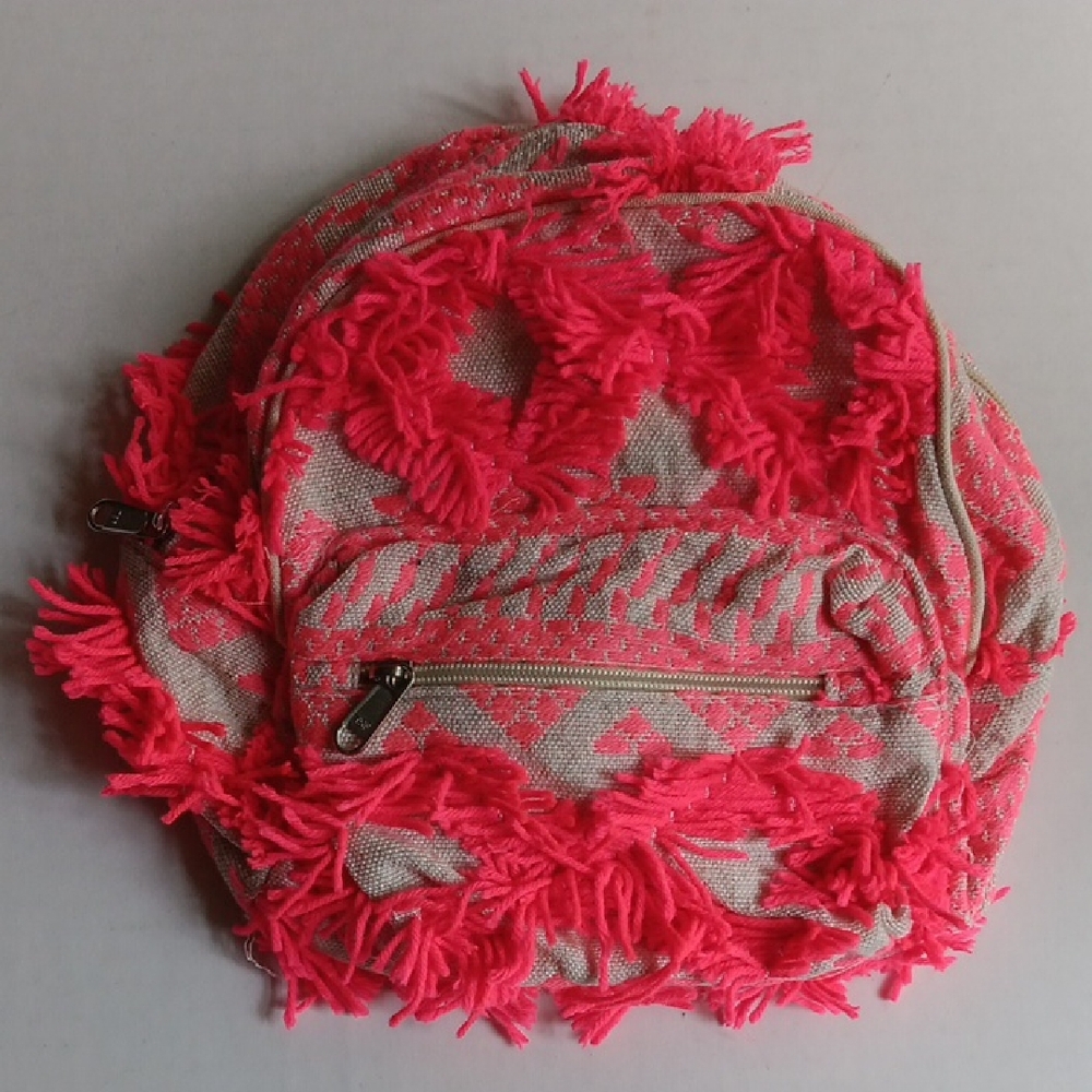 PINK & CREAM FRINGED BACKPACK
